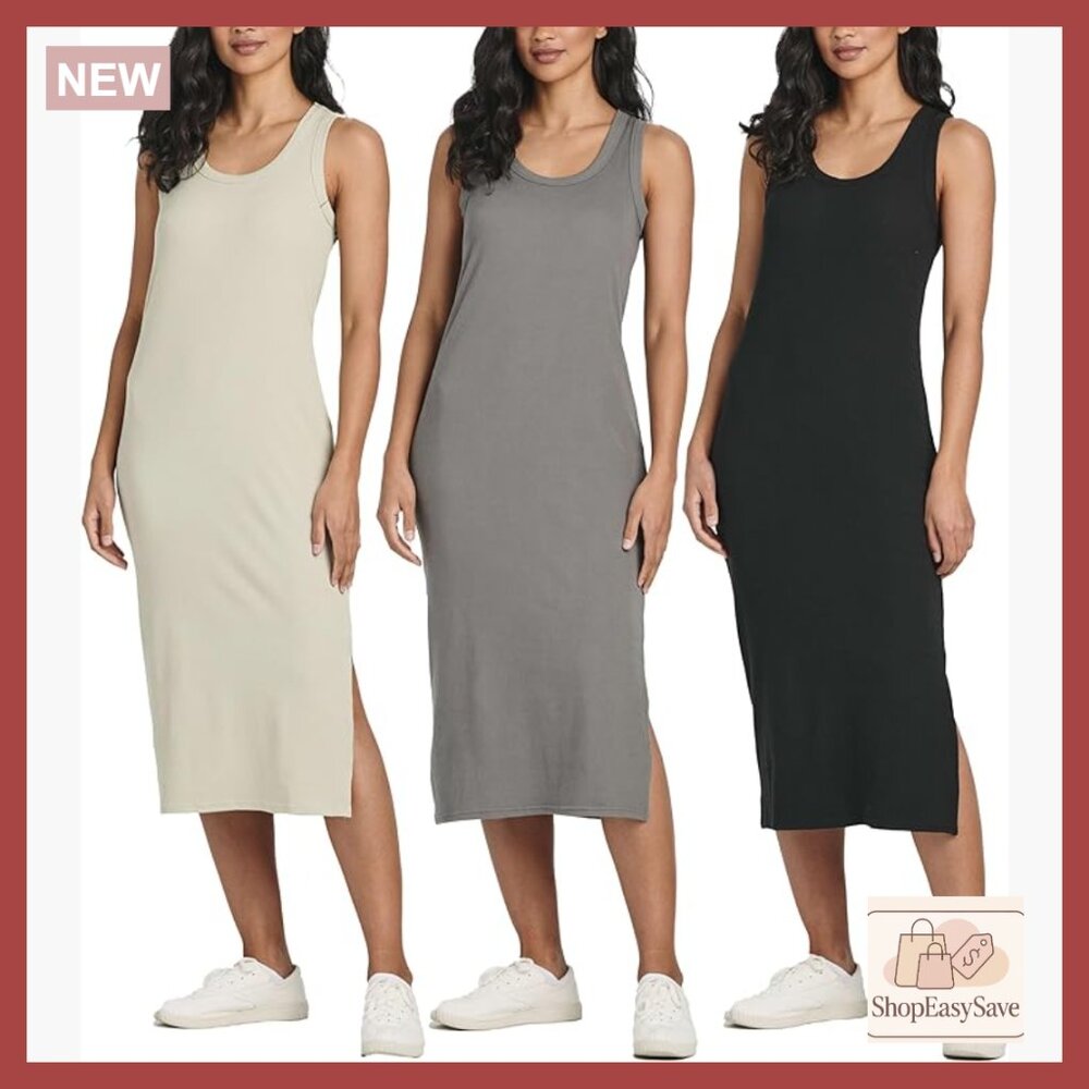 Ribbed Knit Sleeveless Midi Shift Dress Casual Chic Minimal Summer Wardrobe